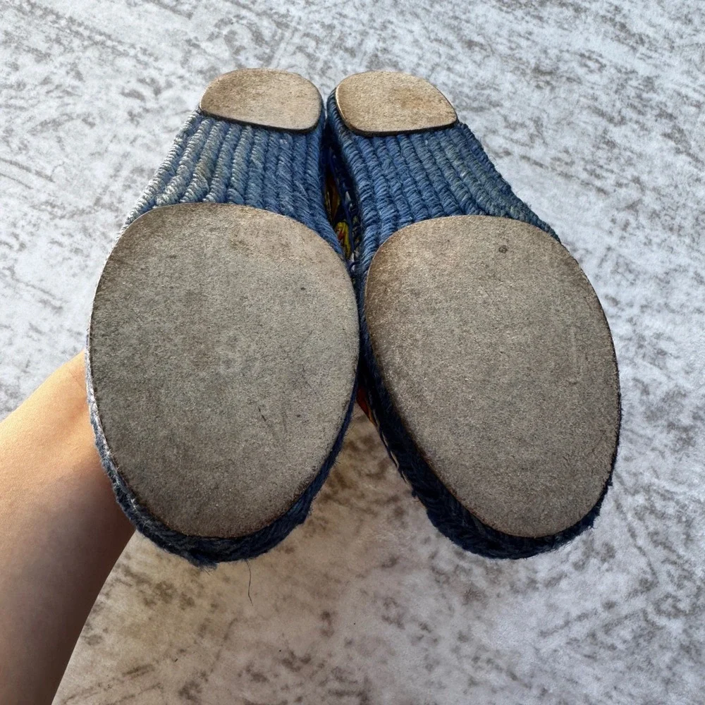 Dolce & Gabbana Majolica Print Espadrilles Blue Jute Flats Size 36 US Size 6